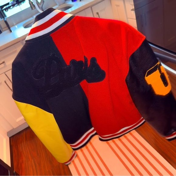 Stylish Varsity Jacket in Red, Black, and Yellow - Picture 9 of 10